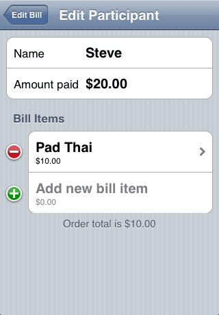 Editing Steve: he paid $20.00 and ordered a Pad Thai at $10.00.
